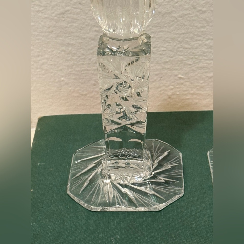 Vintage 24% Lead Hand Cut Crystal Imperial Polish Candlestick Holders (Pair) - Picture 2 of 9